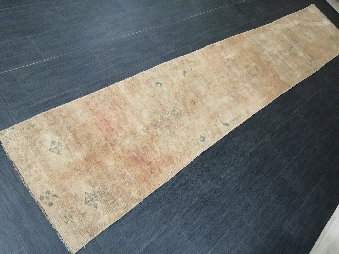 Tan Turkish Runner Rug 2' 4" x 12' 4" Hand-Knotted | No. WR22317