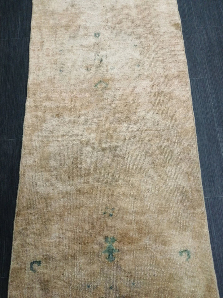 Tan Turkish Runner Rug 2' 4" x 12' 4" Hand-Knotted | No. WR22317