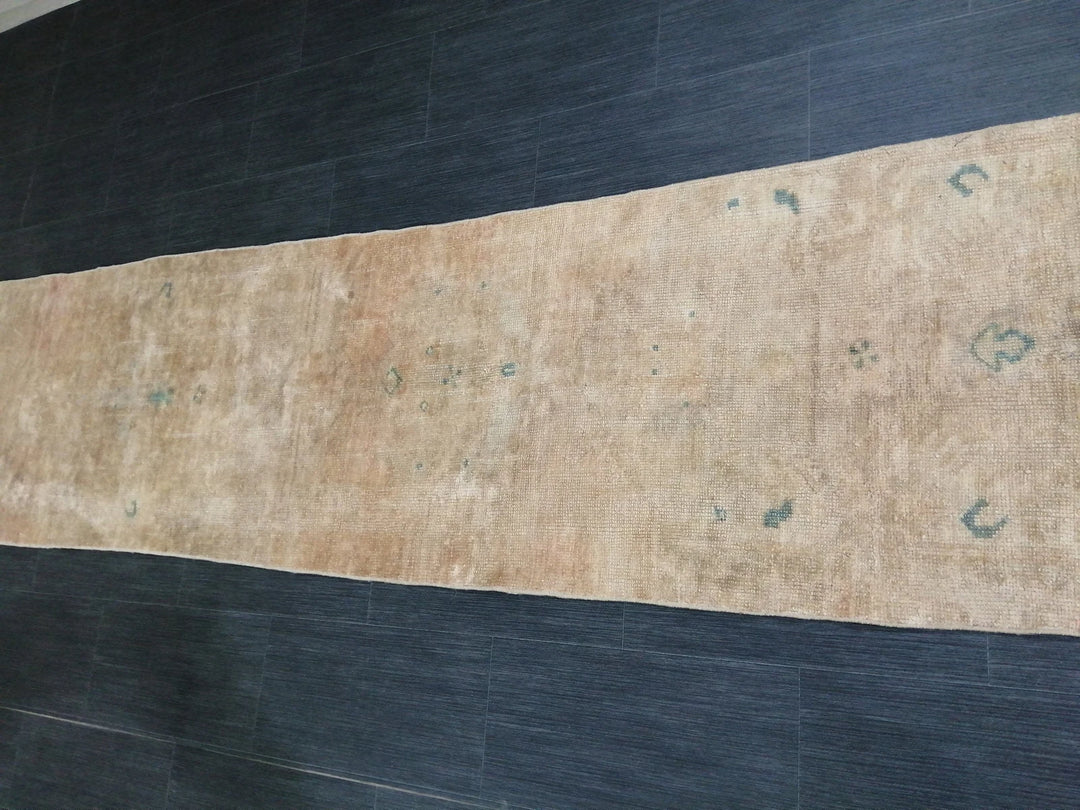 Tan Turkish Runner Rug 2' 4" x 12' 4" Hand-Knotted | No. WR22317