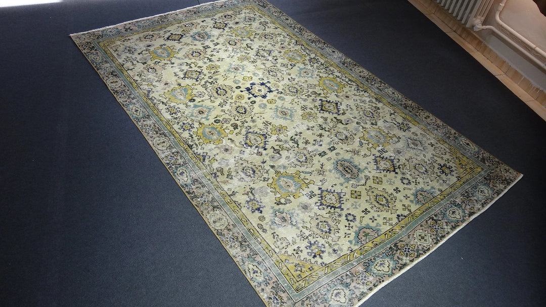 Green Turkish Runner Rug 5' 7" x 8' 9" Hand-Knotted | No. WR22630