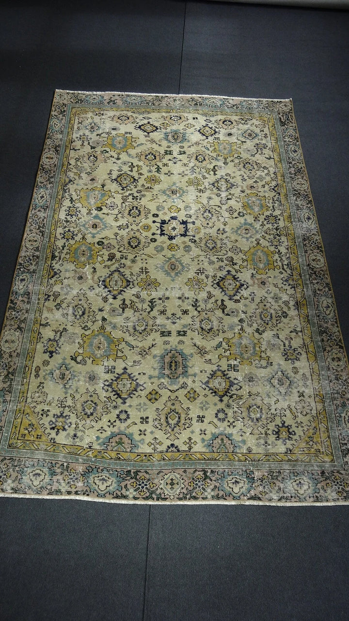 Green Turkish Runner Rug 5' 7" x 8' 9" Hand-Knotted | No. WR22630