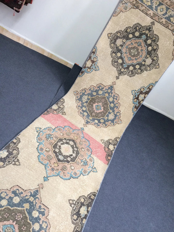 Beige Turkish Runner Rug 2' 7" x 13' Hand-Knotted | No. WR23168