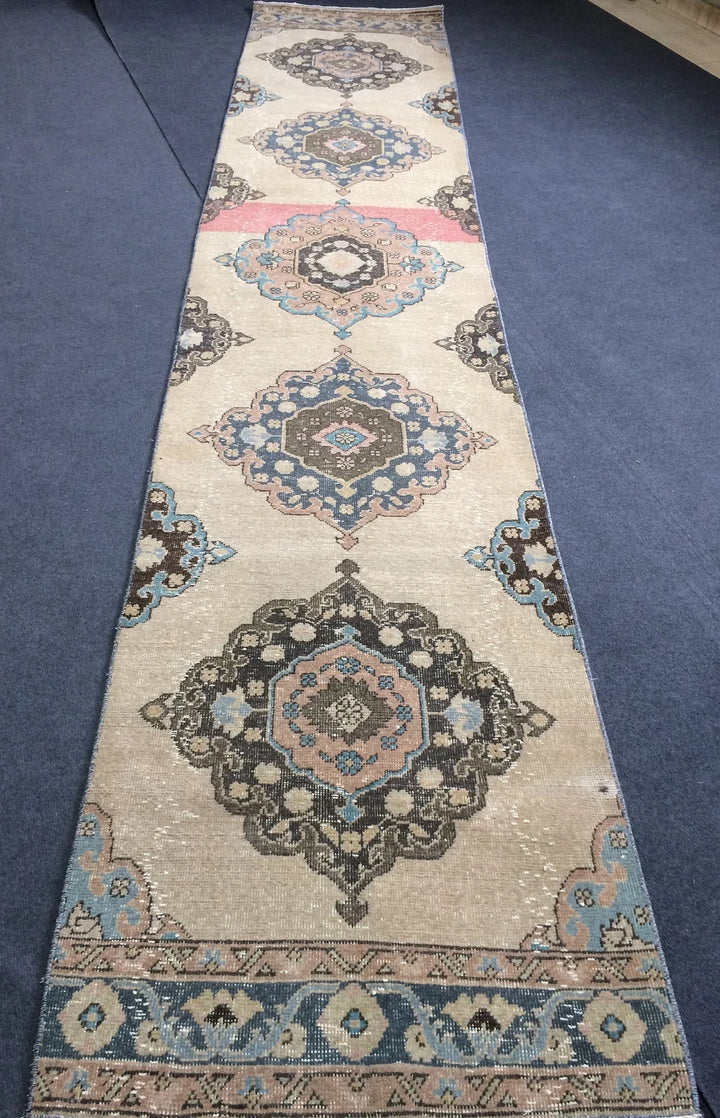 Beige Turkish Runner Rug 2' 7" x 13' Hand-Knotted | No. WR23168