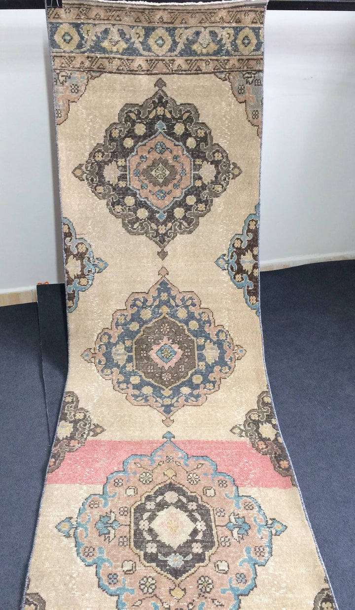 Beige Turkish Runner Rug 2' 7" x 13' Hand-Knotted | No. WR23168