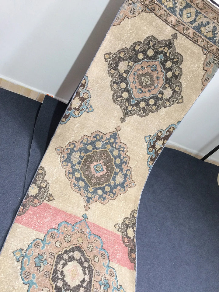 Beige Turkish Runner Rug 2' 7" x 13' Hand-Knotted | No. WR23168