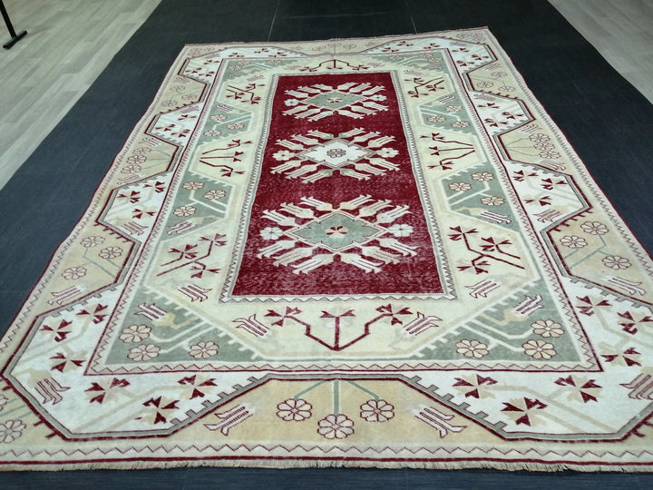 Beige Turkish Runner Rug 6' 6" x 9' 3" Hand-Knotted | No. WR23481