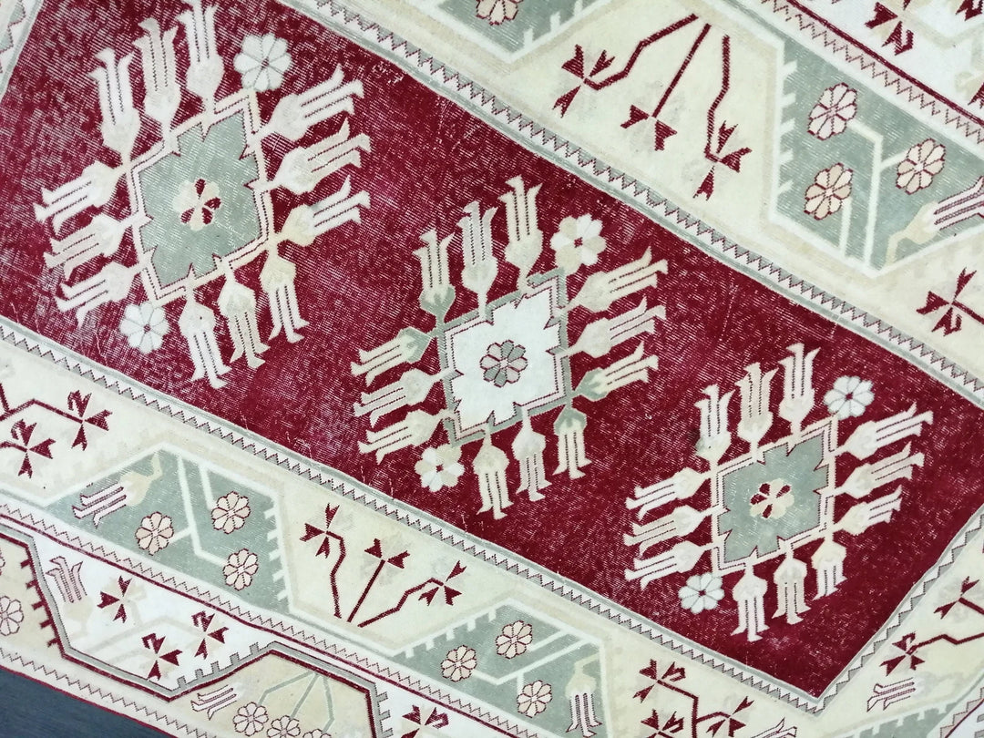 Beige Turkish Runner Rug 6' 6" x 9' 3" Hand-Knotted | No. WR23481