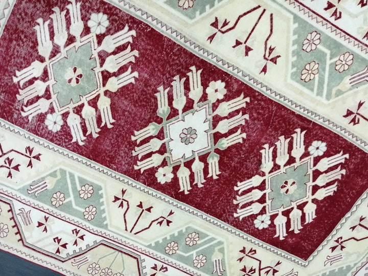 Beige Turkish Runner Rug 6' 6" x 9' 3" Hand-Knotted | No. WR23481