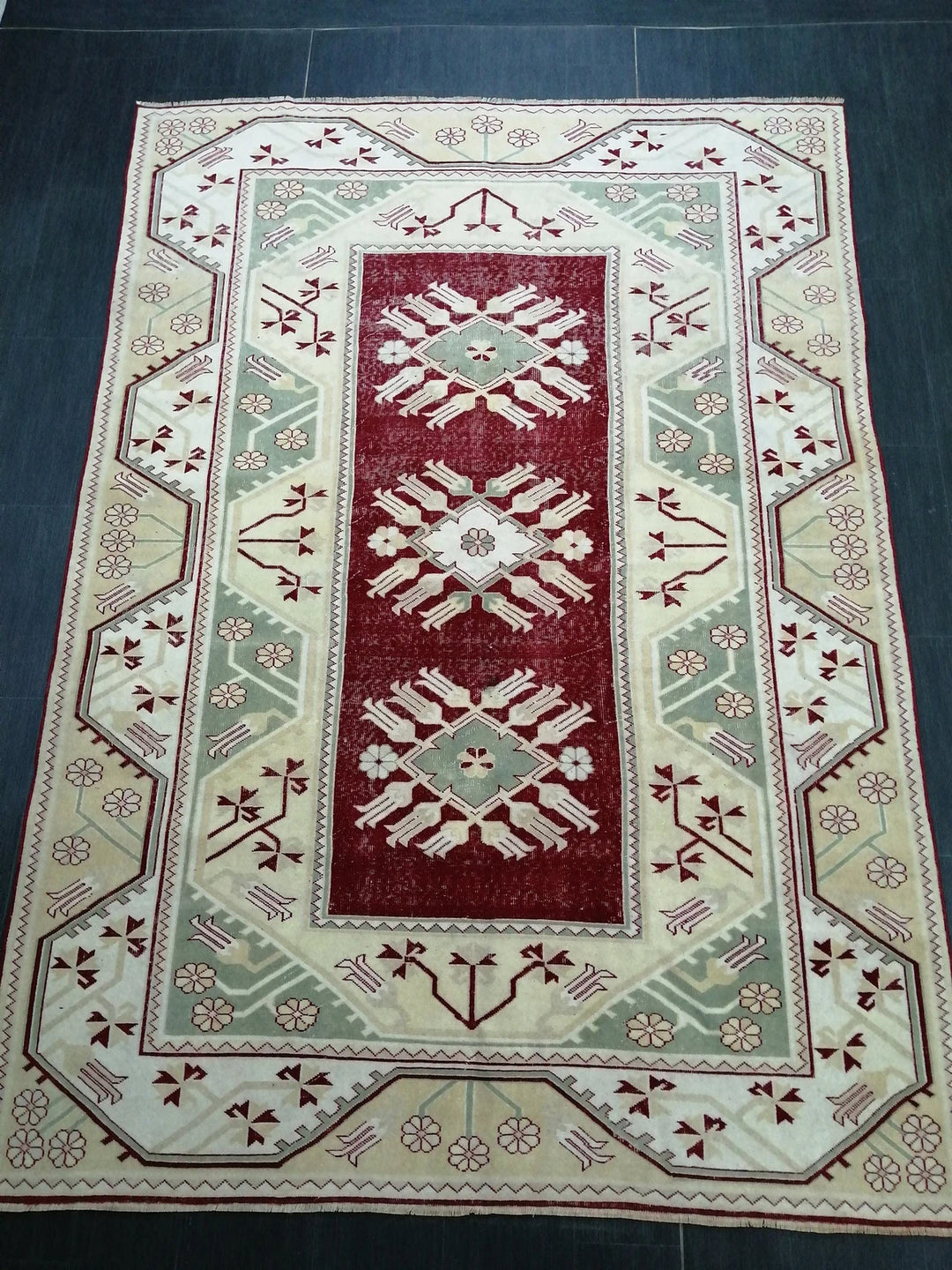 Beige Turkish Runner Rug 6' 6" x 9' 3" Hand-Knotted | No. WR23481