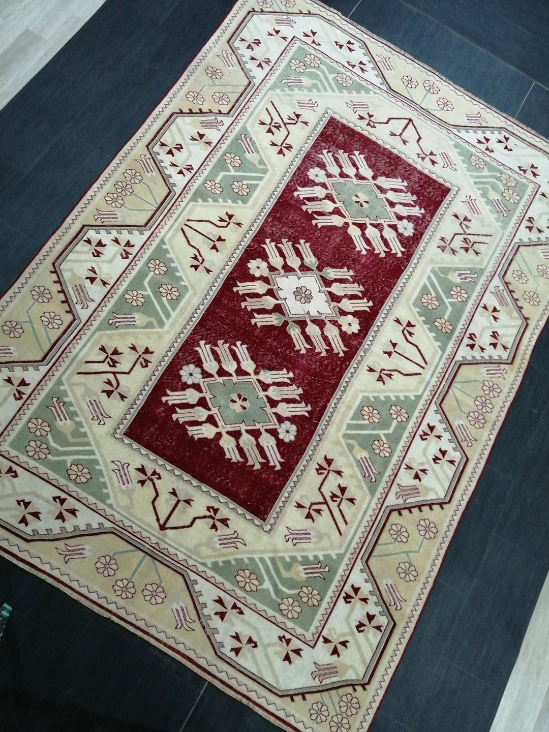 Beige Turkish Runner Rug 6' 6" x 9' 3" Hand-Knotted | No. WR23481