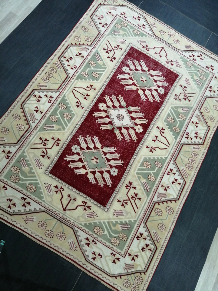 Beige Turkish Runner Rug 6' 6" x 9' 3" Hand-Knotted | No. WR23481