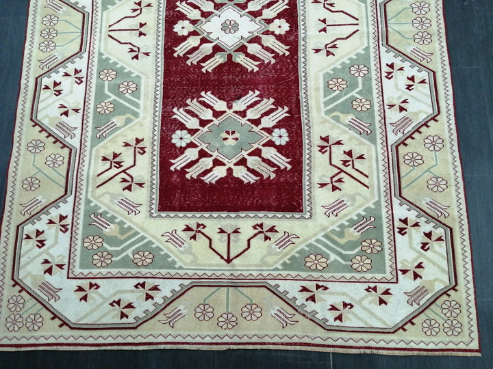 Beige Turkish Runner Rug 6' 6" x 9' 3" Hand-Knotted | No. WR23481