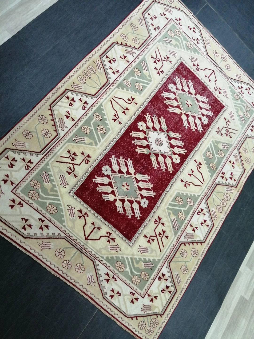 Beige Turkish Runner Rug 6' 6" x 9' 3" Hand-Knotted | No. WR23481
