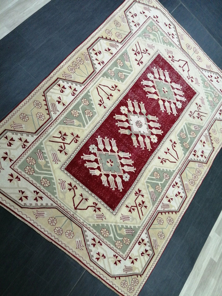 Beige Turkish Runner Rug 6' 6" x 9' 3" Hand-Knotted | No. WR23481