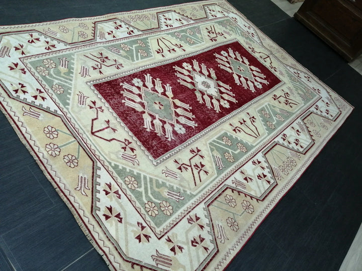 Beige Turkish Runner Rug 6' 6" x 9' 3" Hand-Knotted | No. WR23481
