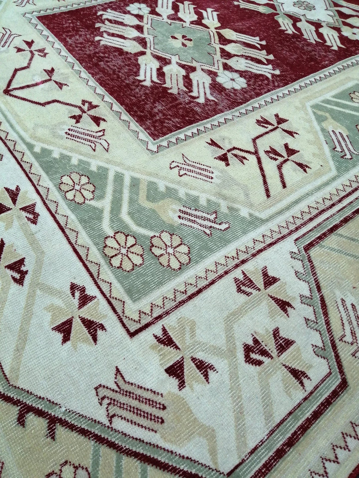 Beige Turkish Runner Rug 6' 6" x 9' 3" Hand-Knotted | No. WR23481