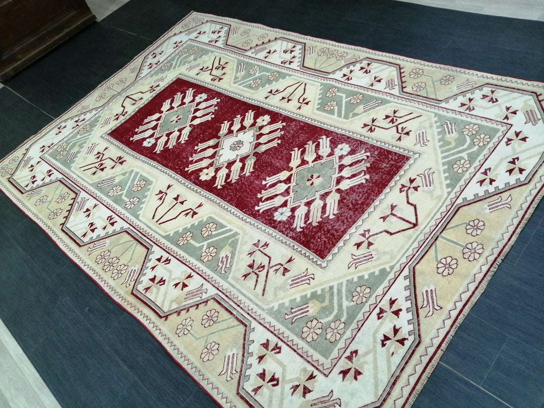 Beige Turkish Runner Rug 6' 6" x 9' 3" Hand-Knotted | No. WR23481