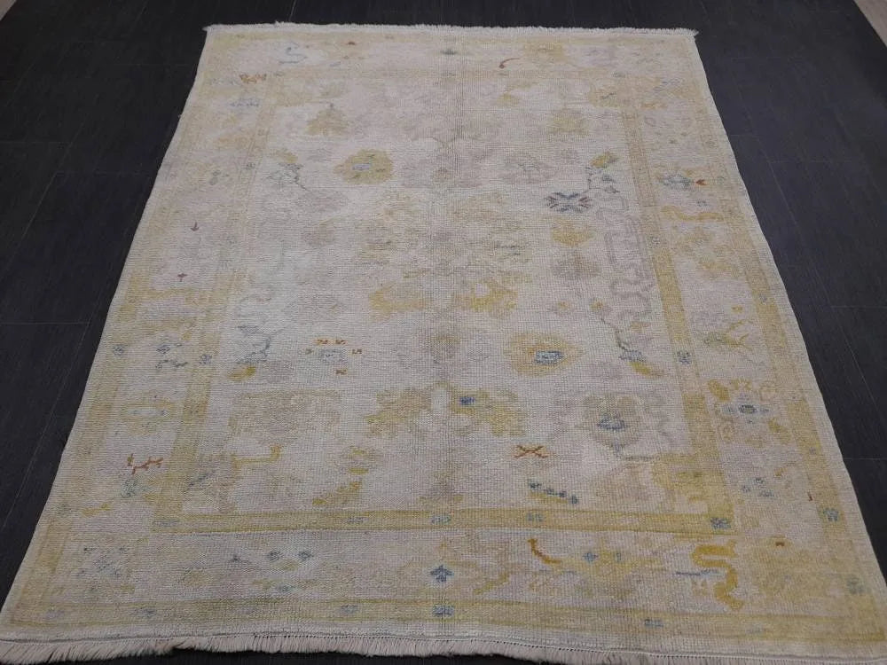 Beige Turkish Runner Rug 5' x 6' 2" Hand-Knotted | No. WR23935