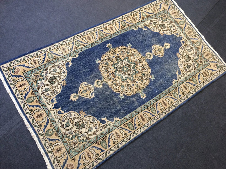 Blue Turkish Runner Rug 4' x 7' Hand-Knotted | No. WR24039