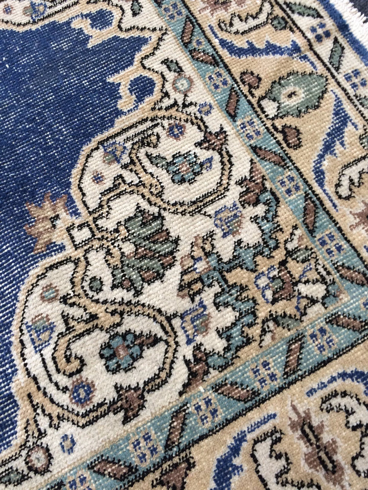 Blue Turkish Runner Rug 4' x 7' Hand-Knotted | No. WR24039