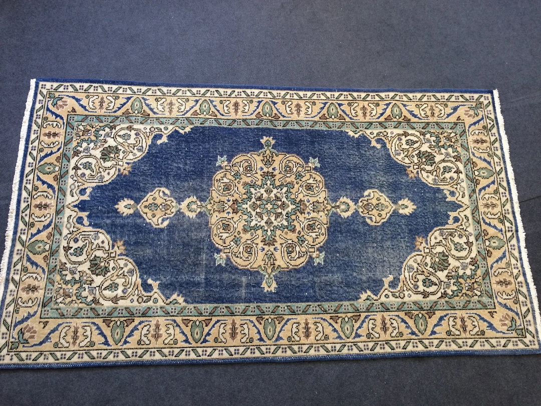 Blue Turkish Runner Rug 4' x 7' Hand-Knotted | No. WR24039