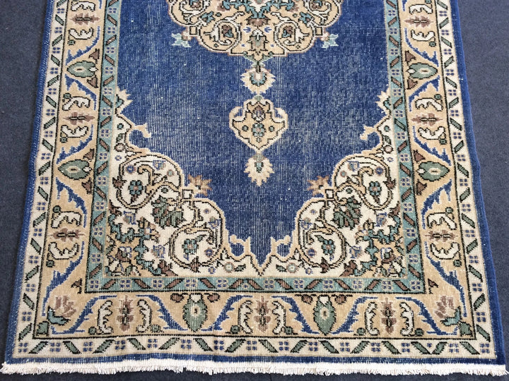 Blue Turkish Runner Rug 4' x 7' Hand-Knotted | No. WR24039