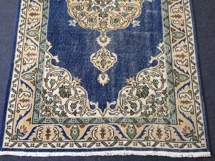Blue Turkish Runner Rug 4' x 7' Hand-Knotted | No. WR24039