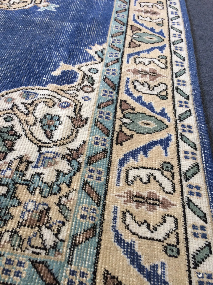 Blue Turkish Runner Rug 4' x 7' Hand-Knotted | No. WR24039