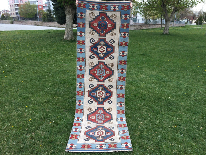 Blue Turkish Runner Rug 2' 8" x 8' 5" Hand-Knotted | No. WR24309