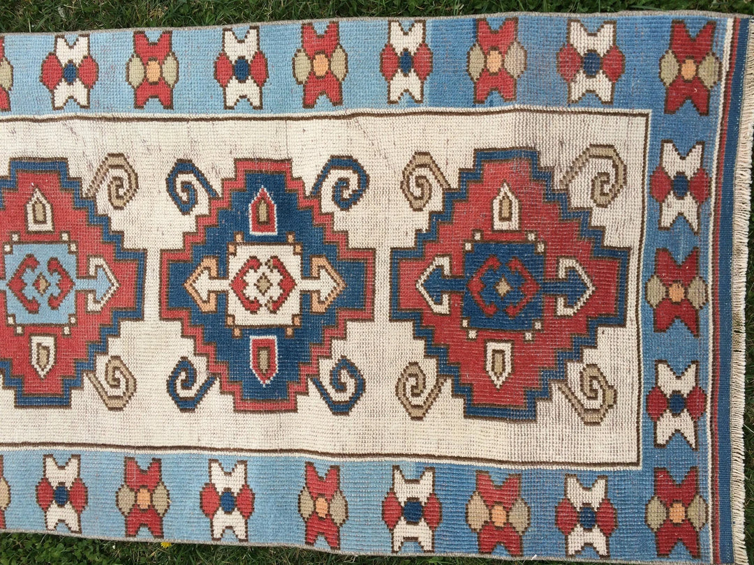 Blue Turkish Runner Rug 2' 8" x 8' 5" Hand-Knotted | No. WR24309