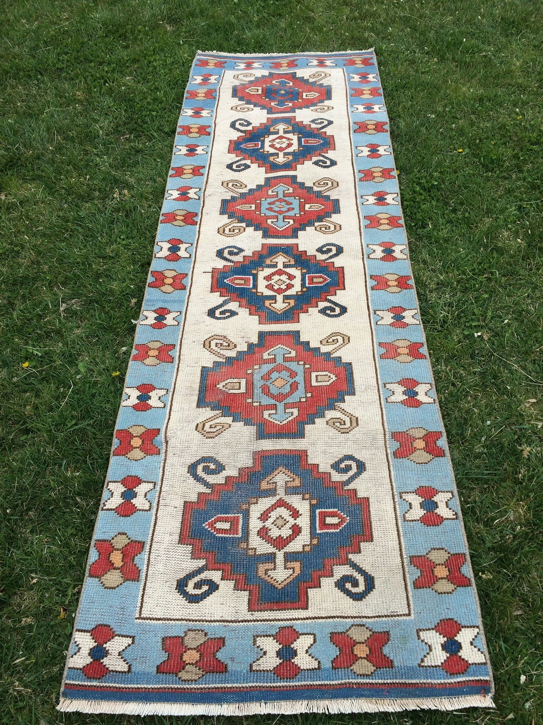 Blue Turkish Runner Rug 2' 8" x 8' 5" Hand-Knotted | No. WR24309