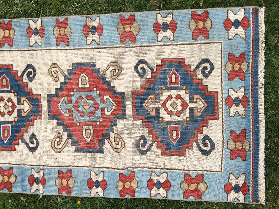 Blue Turkish Runner Rug 2' 8" x 8' 5" Hand-Knotted | No. WR24309