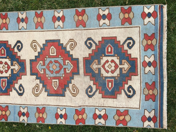 Blue Turkish Runner Rug 2' 8" x 8' 5" Hand-Knotted | No. WR24309