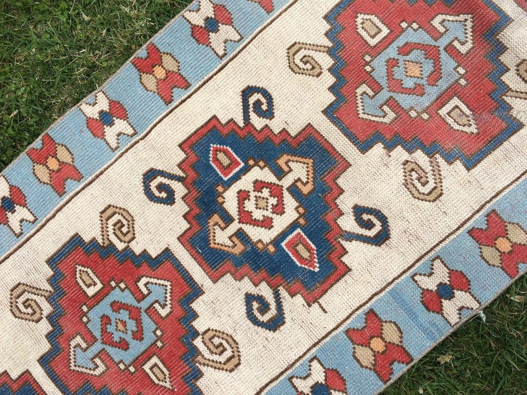 Blue Turkish Runner Rug 2' 8" x 8' 5" Hand-Knotted | No. WR24309