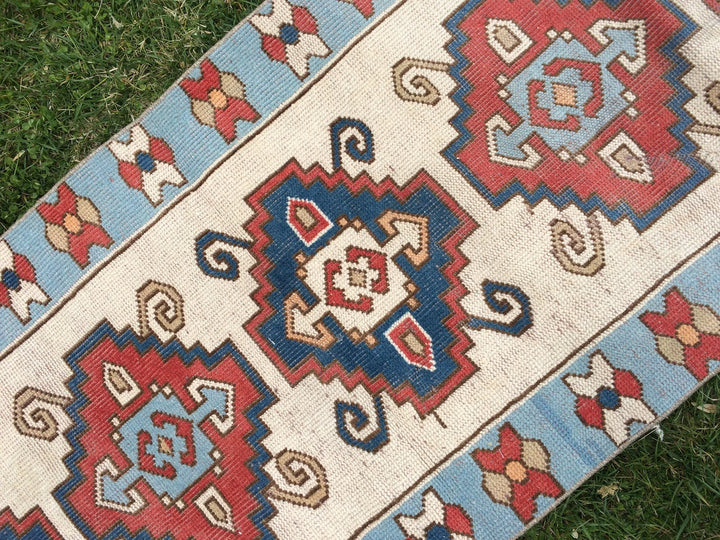 Blue Turkish Runner Rug 2' 8" x 8' 5" Hand-Knotted | No. WR24309