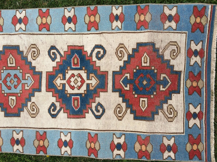 Blue Turkish Runner Rug 2' 8" x 8' 5" Hand-Knotted | No. WR24309