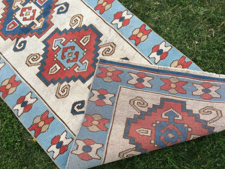 Blue Turkish Runner Rug 2' 8" x 8' 5" Hand-Knotted | No. WR24309