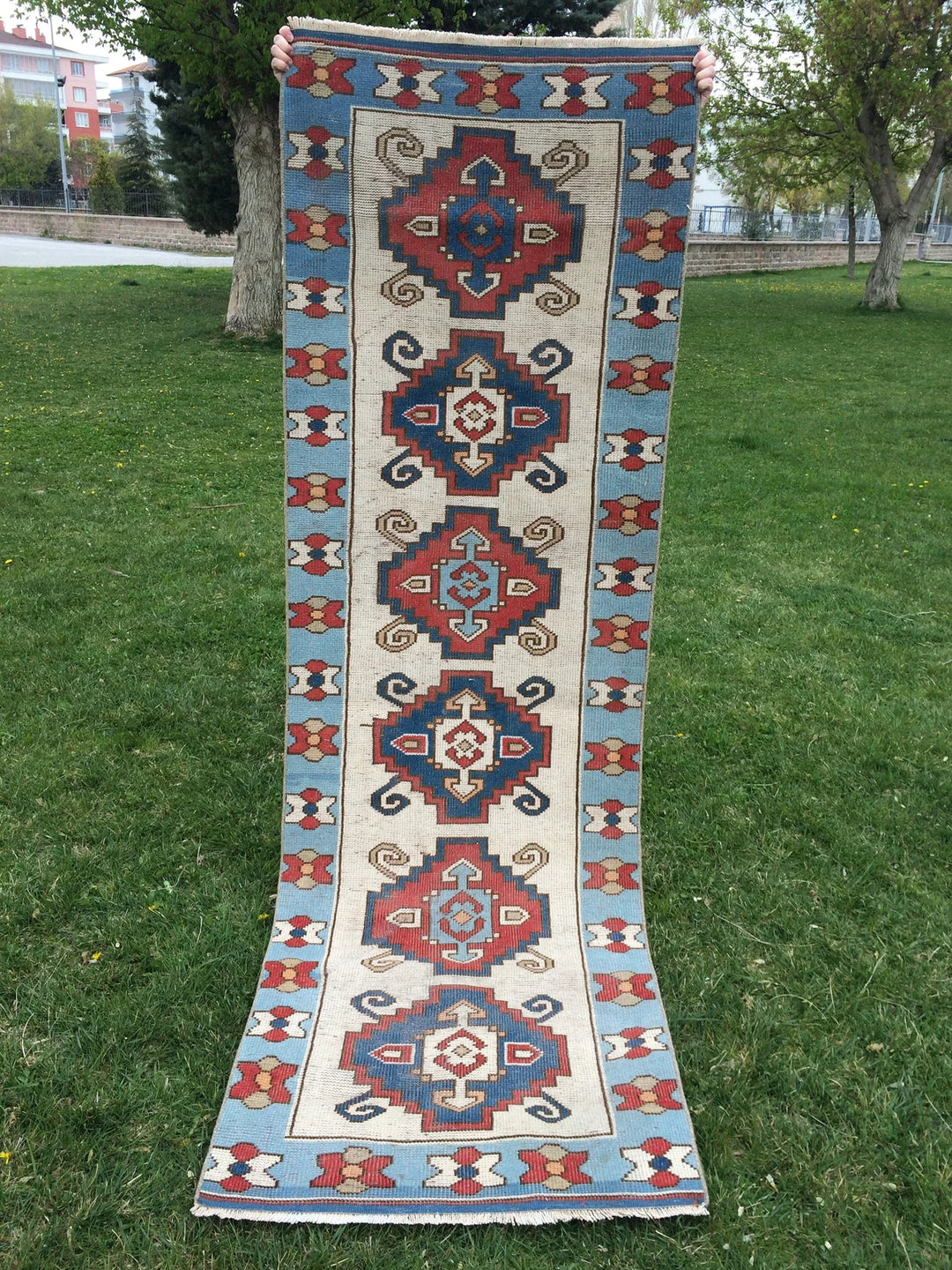 Blue Turkish Runner Rug 2' 8" x 8' 5" Hand-Knotted | No. WR24309