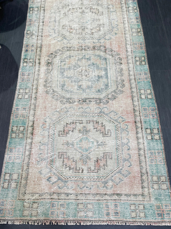 Beige Turkish Runner Rug 3' 10" x 11' 3" Hand-Knotted | No. WR25296