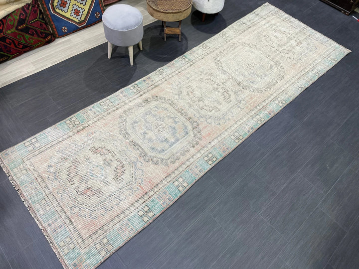 Beige Turkish Runner Rug 3' 10" x 11' 3" Hand-Knotted | No. WR25296