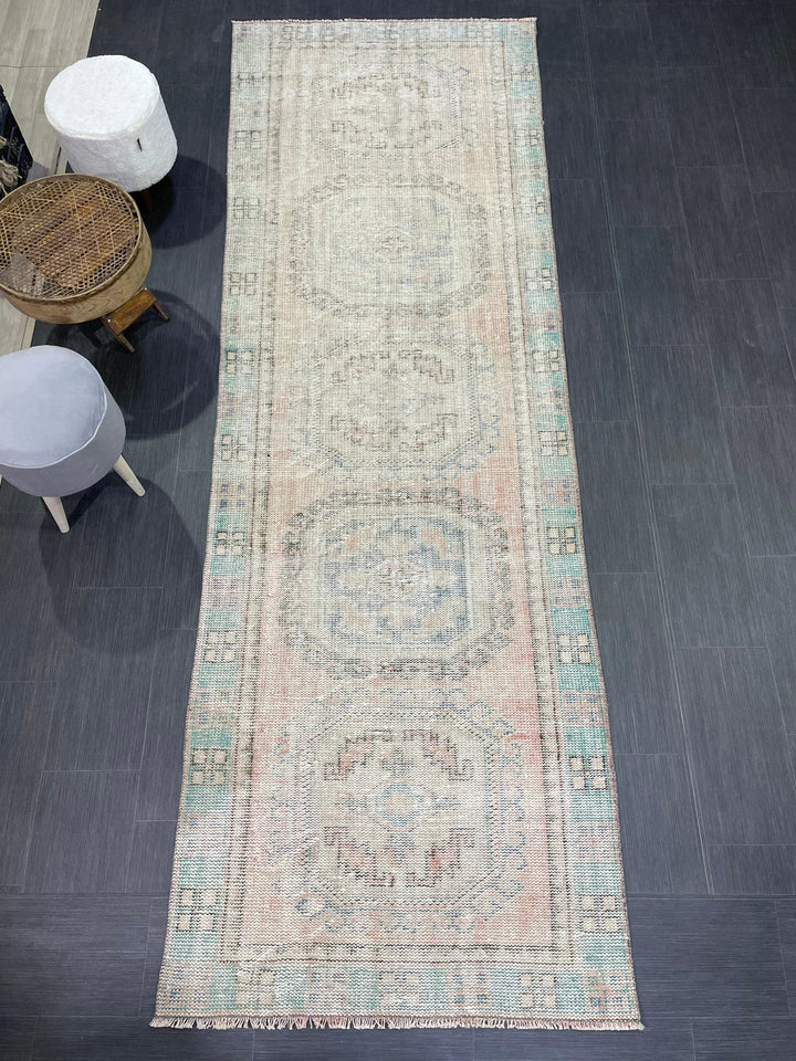 Beige Turkish Runner Rug 3' 10" x 11' 3" Hand-Knotted | No. WR25296