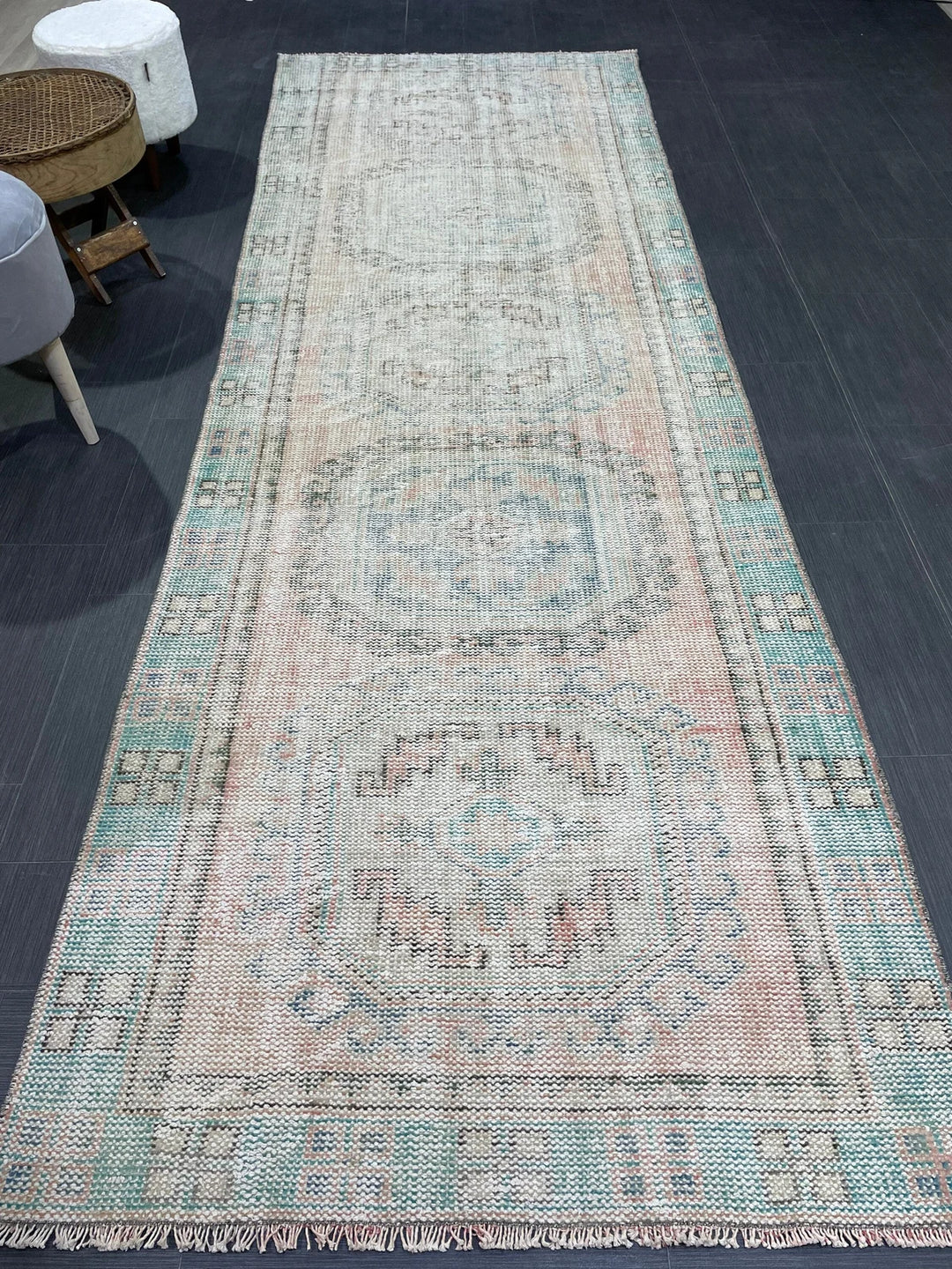 Beige Turkish Runner Rug 3' 10" x 11' 3" Hand-Knotted | No. WR25296