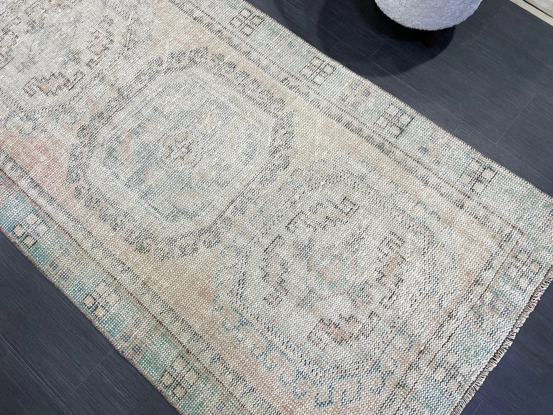 Beige Turkish Runner Rug 3' 10" x 11' 3" Hand-Knotted | No. WR25296