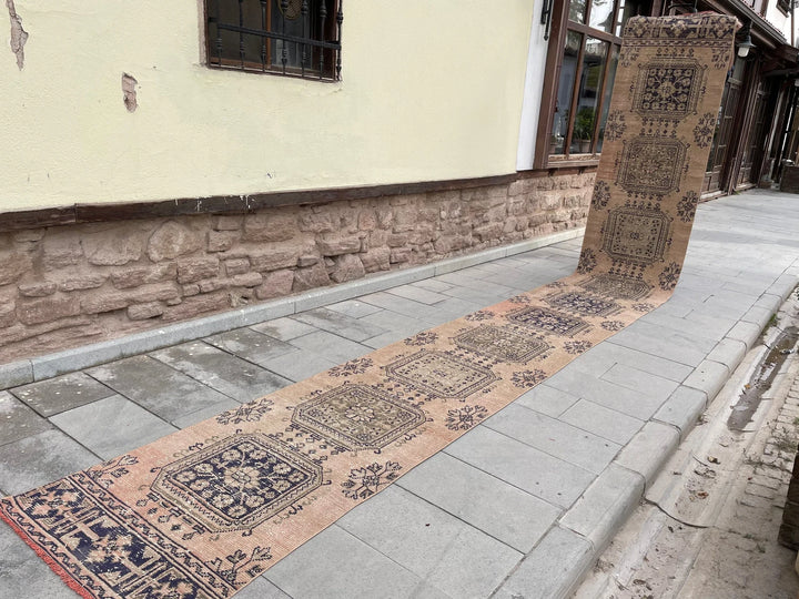 Beige Turkish Runner Rug 2' 8" x 22' 1" Hand-Knotted | No. WR25494
