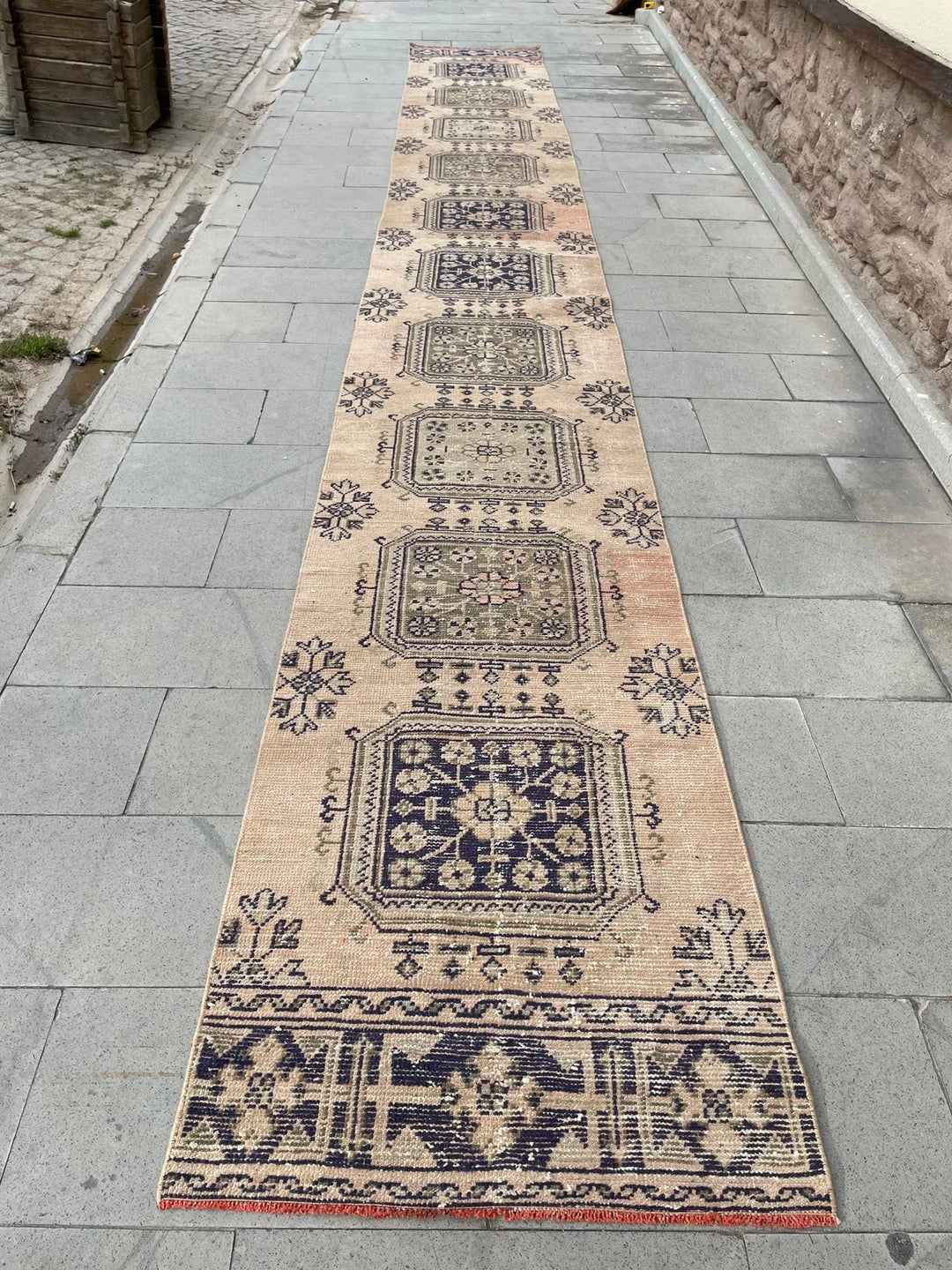 Beige Turkish Runner Rug 2' 8" x 22' 1" Hand-Knotted | No. WR25494