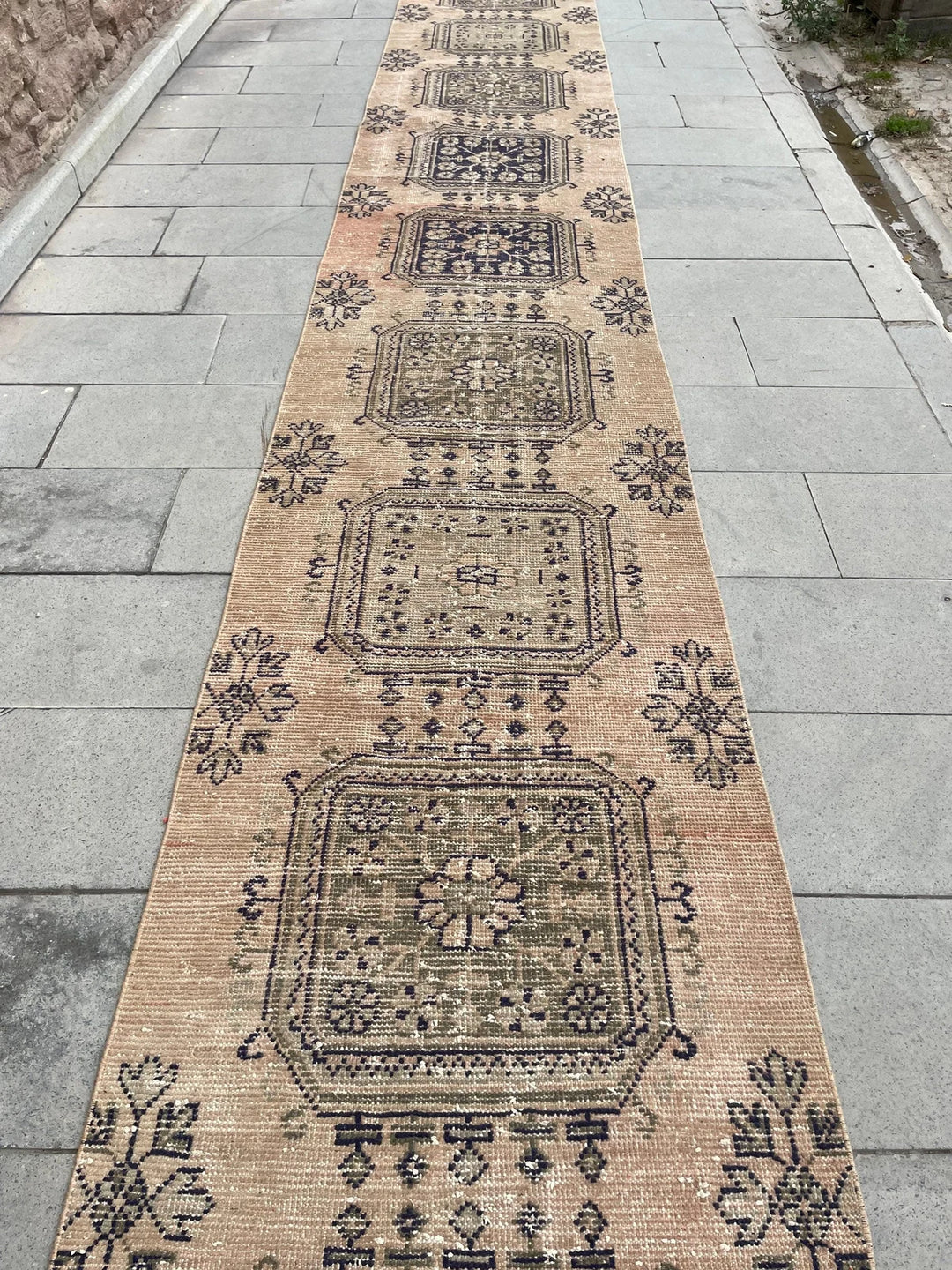 Beige Turkish Runner Rug 2' 8" x 22' 1" Hand-Knotted | No. WR25494