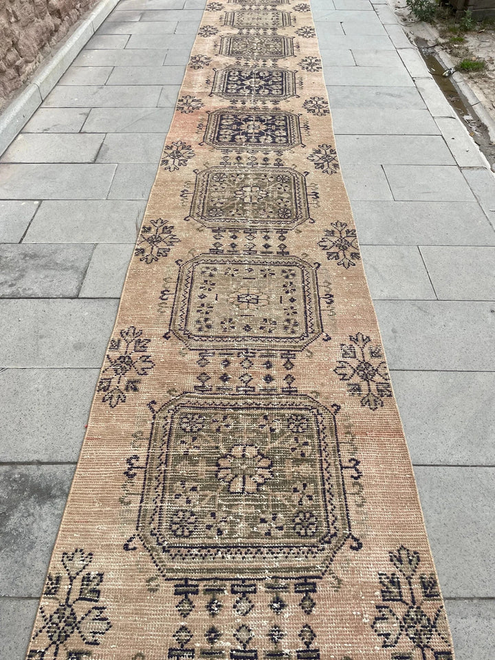 Beige Turkish Runner Rug 2' 8" x 22' 1" Hand-Knotted | No. WR25494