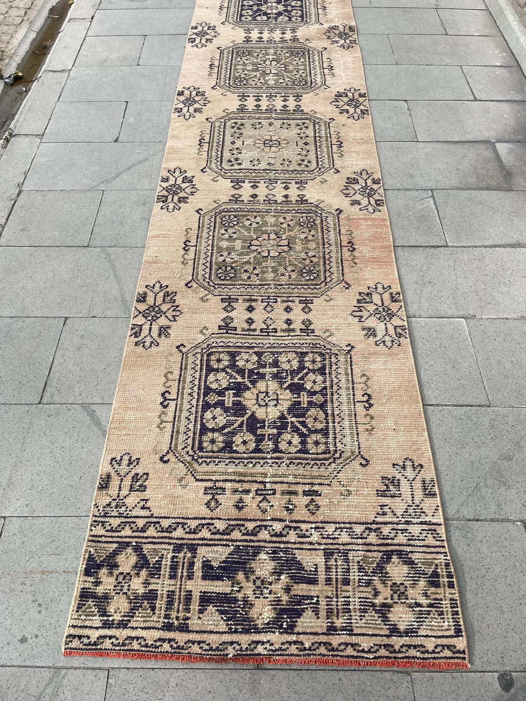 Beige Turkish Runner Rug 2' 8" x 22' 1" Hand-Knotted | No. WR25494