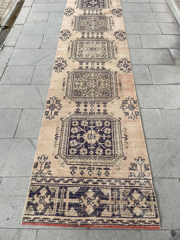 Beige Turkish Runner Rug 2' 8" x 22' 1" Hand-Knotted | No. WR25494