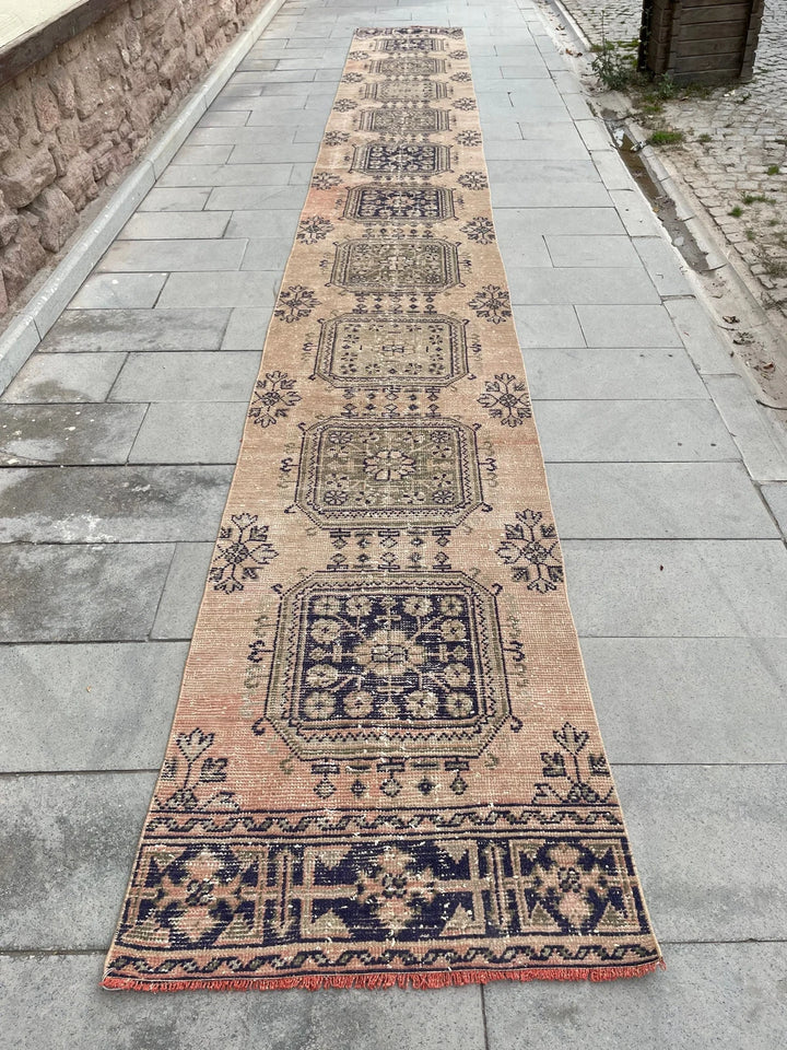 Beige Turkish Runner Rug 2' 8" x 22' 1" Hand-Knotted | No. WR25494